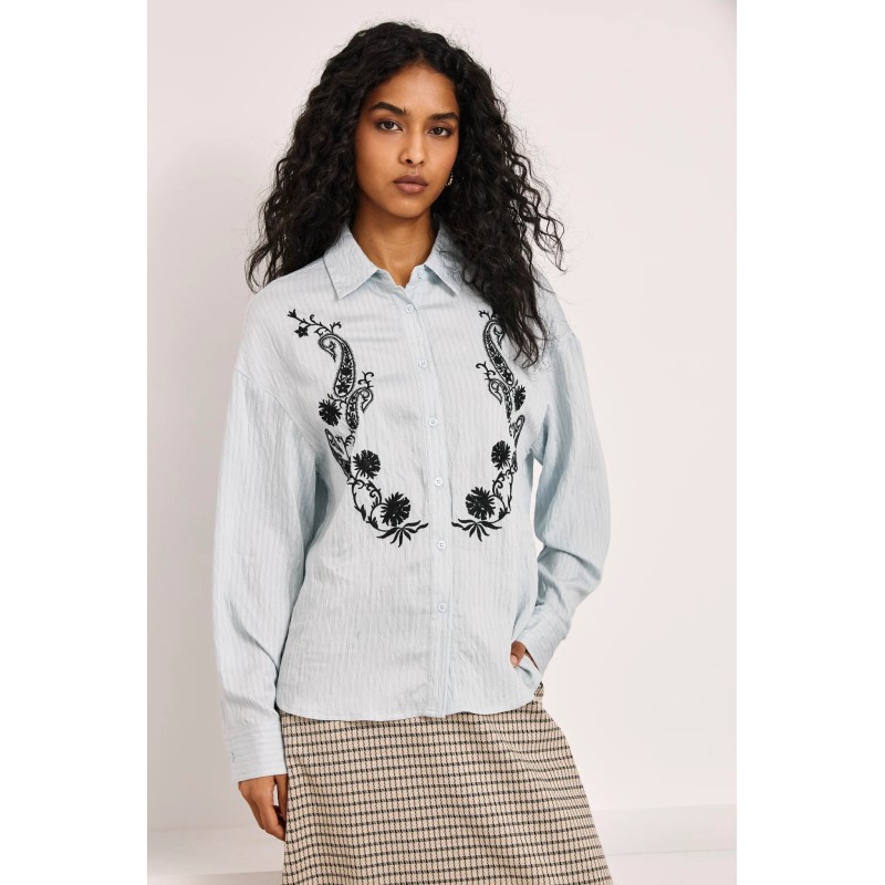BLUSA CAMISERA PAISLEY CONTRASTE - AZUL