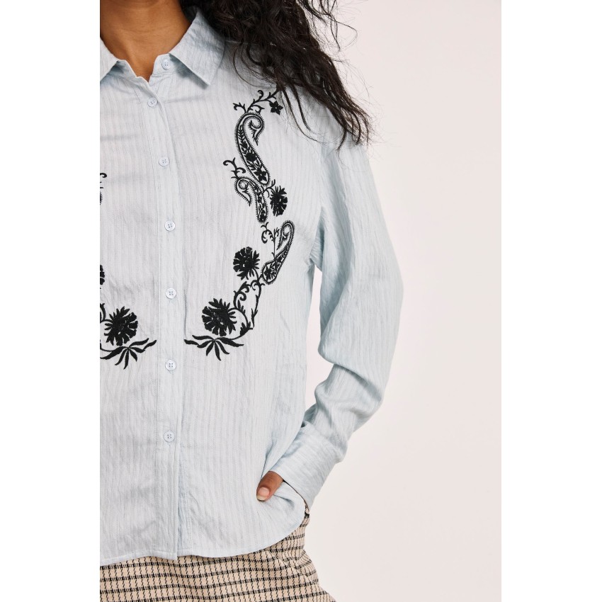 BLUSA CAMISERA PAISLEY CONTRASTE - AZUL