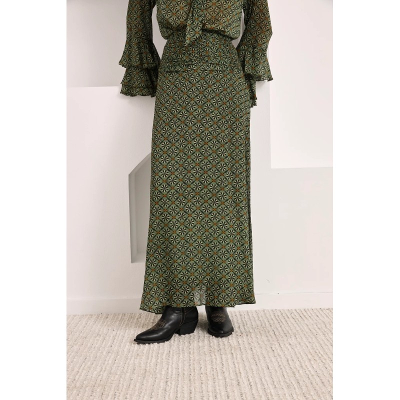 FALDA LARGA FLUIDA ESTAMPADA - VERDE