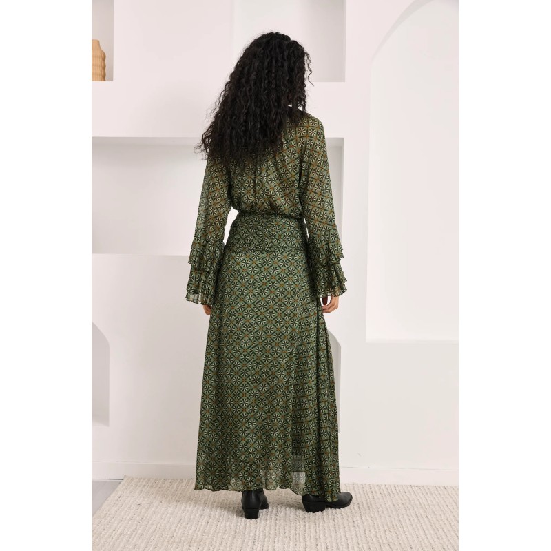 FALDA LARGA FLUIDA ESTAMPADA - VERDE
