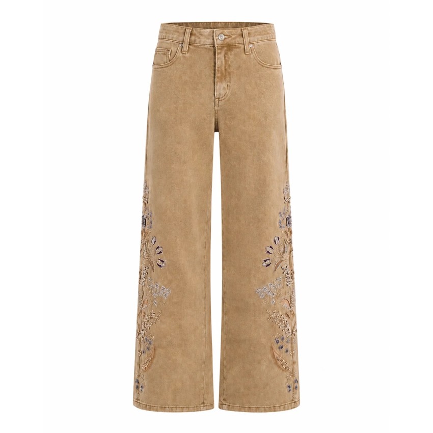 JEANS WIDE LEG BORDADOS - CAMEL