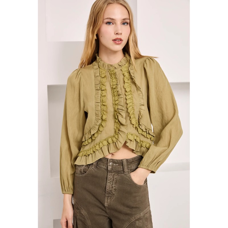 BLUSA VOLANTES Y PASAMANERÍA - CAQUI