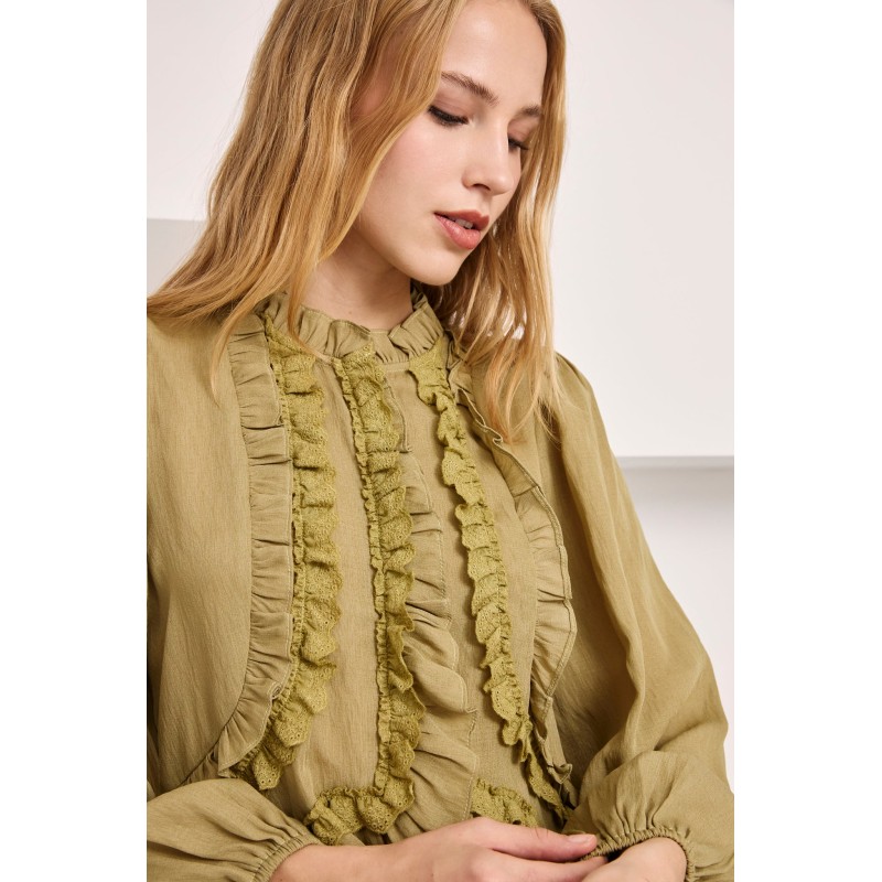 BLUSA VOLANTES Y PASAMANERÍA - CAQUI