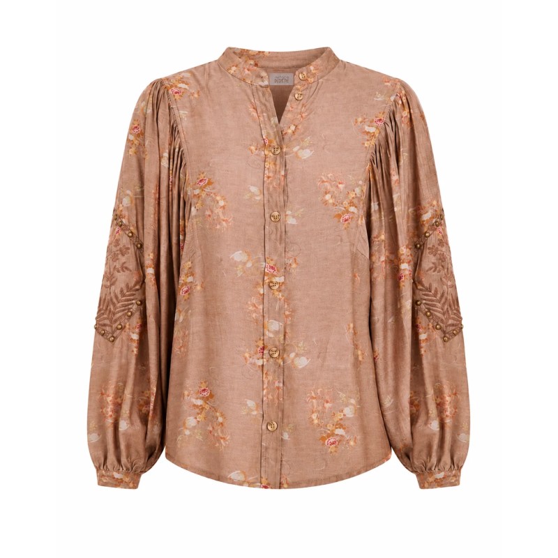 BLUSA CAMISERA MAO FLORAL - CHOCOLATE