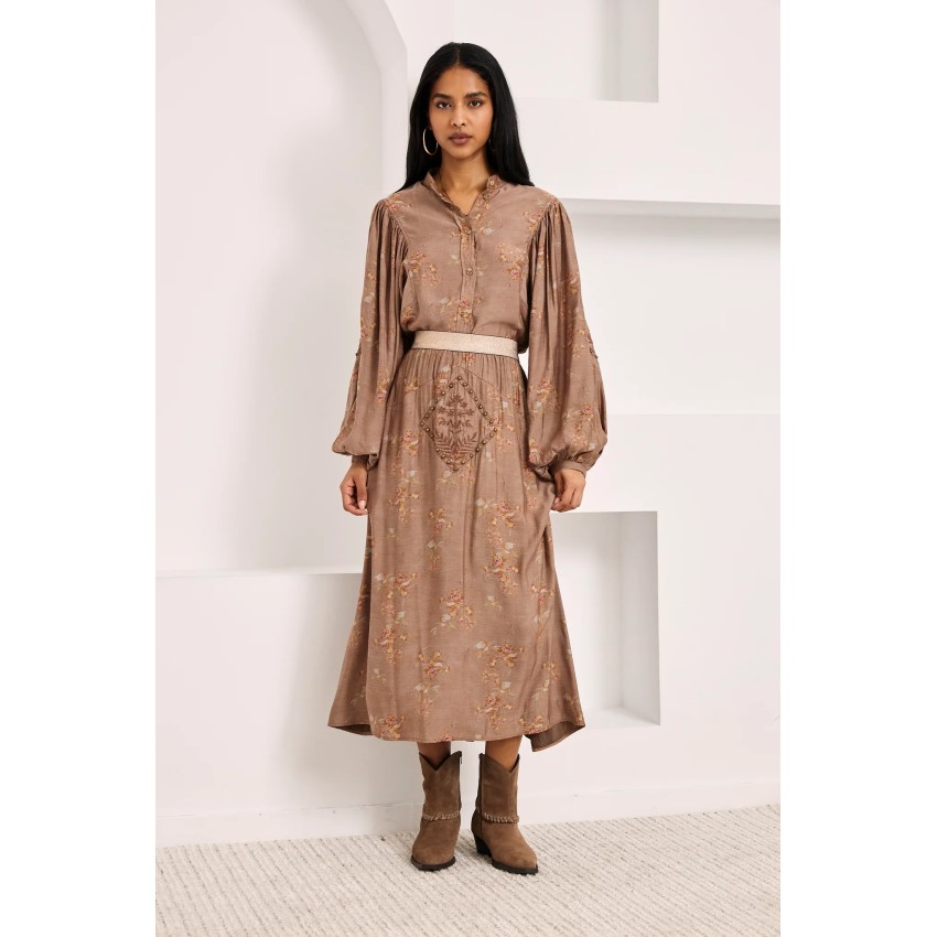 BLUSA CAMISERA MAO FLORAL - CHOCOLATE