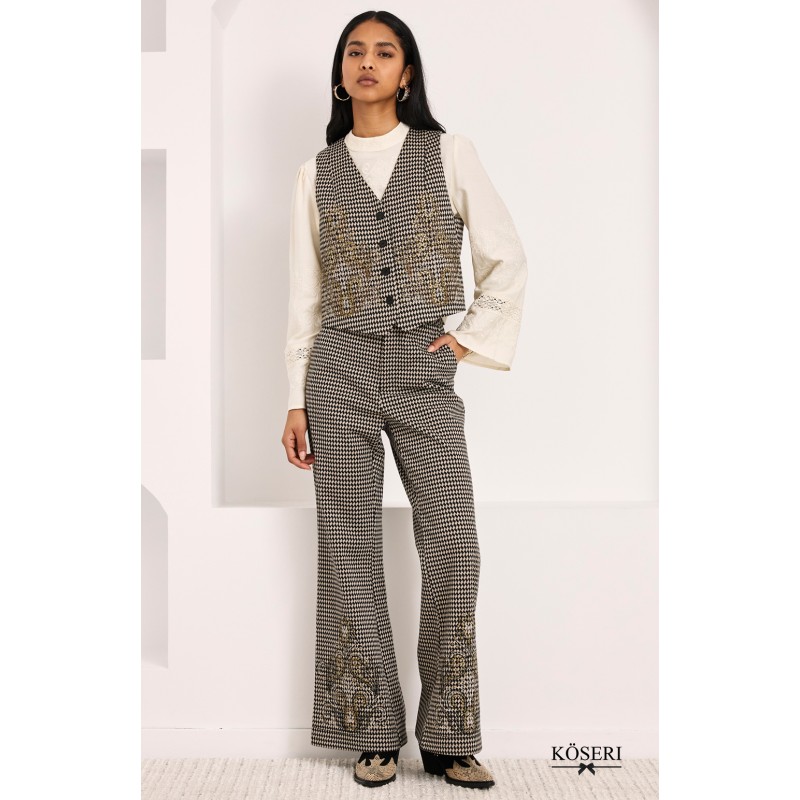 PANTALÓN WIDE LEG JACQUARD ADAMADO - NEGRO