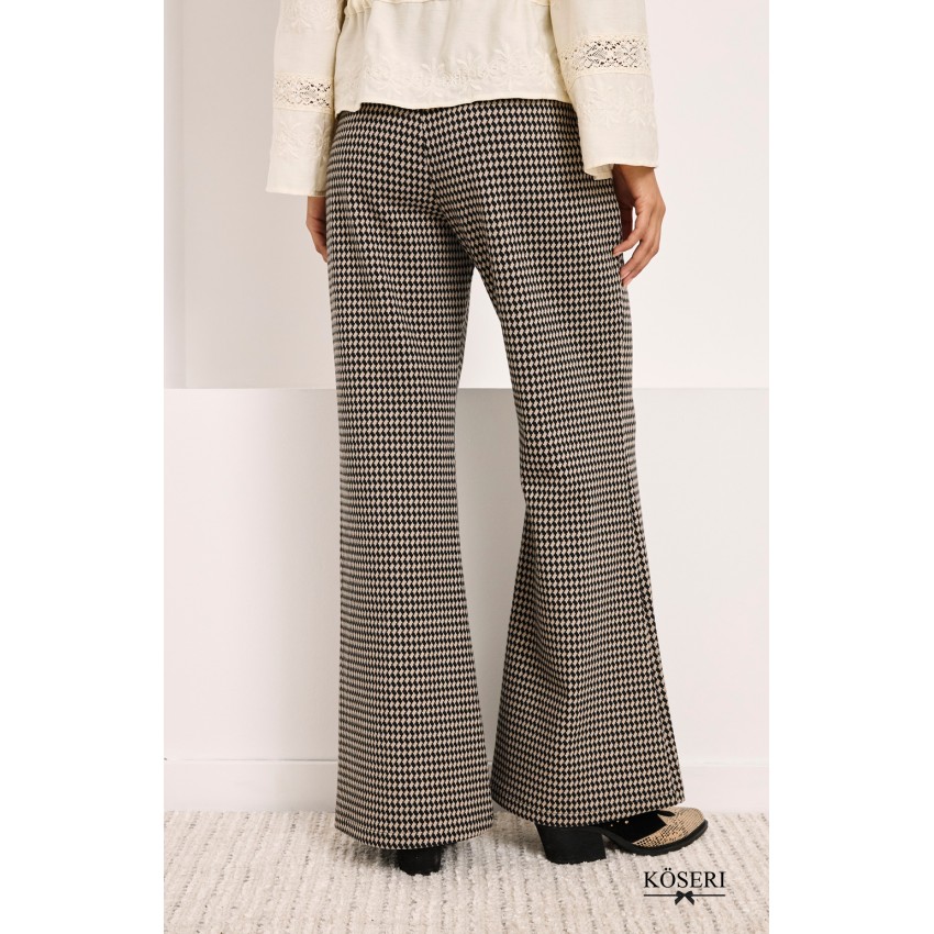 PANTALÓN WIDE LEG JACQUARD ADAMADO - NEGRO