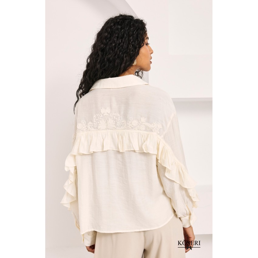 BLUSA VOLANTES ESPALDA BORDADA - IVORY