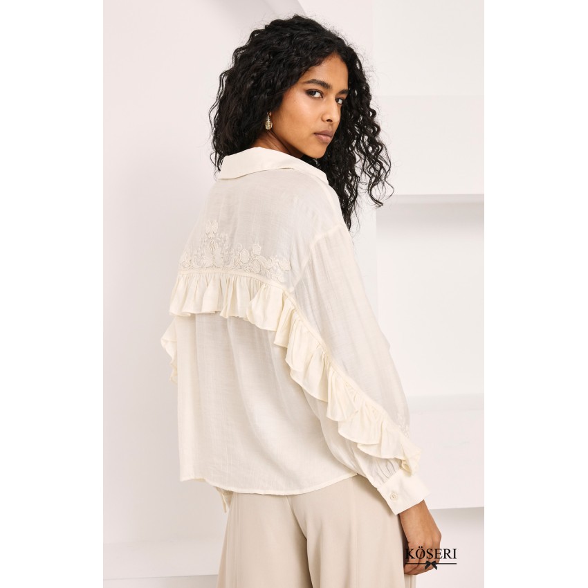BLUSA VOLANTES ESPALDA BORDADA - IVORY
