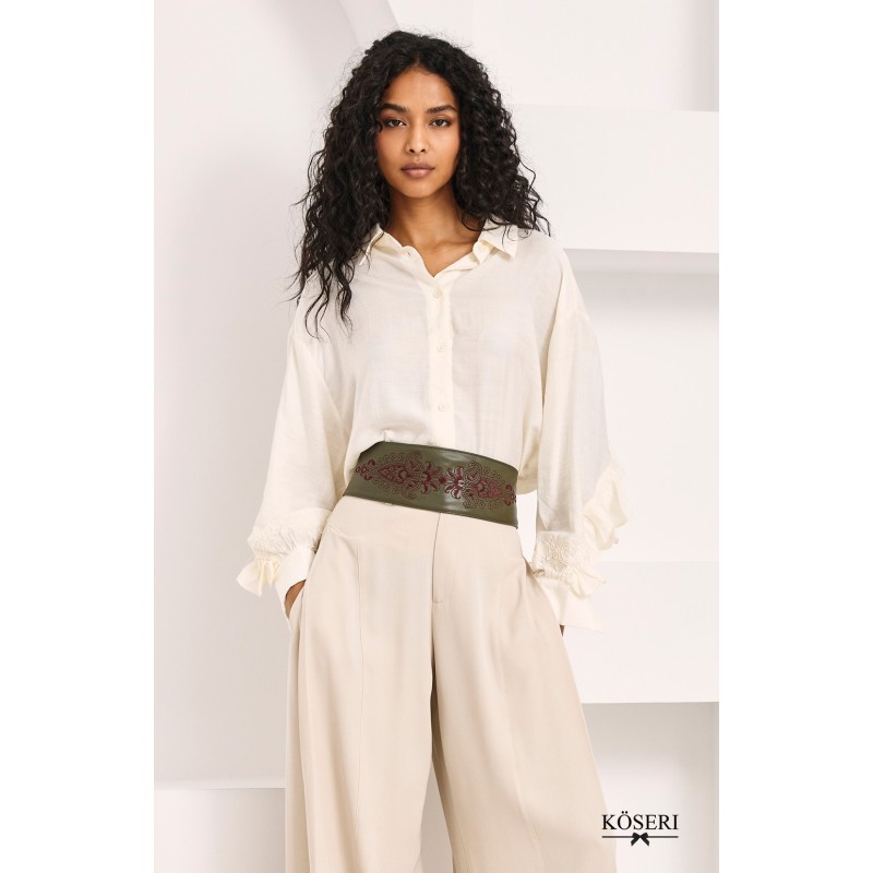 BLUSA VOLANTES ESPALDA BORDADA - IVORY