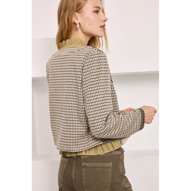CHAQUETA CUADROS CON BORDADOS - IVORY