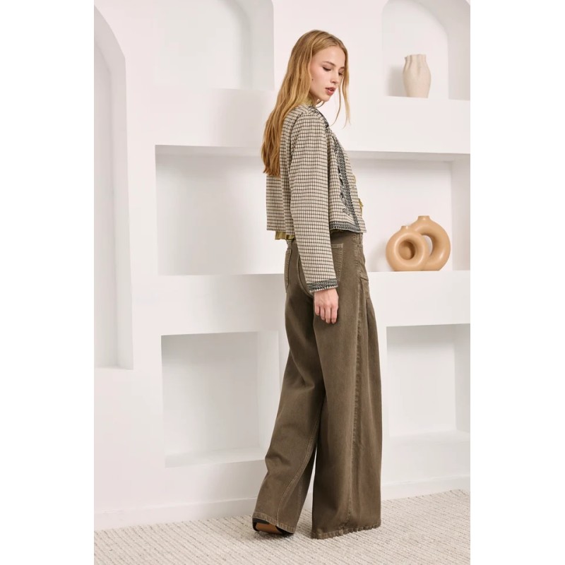 CHAQUETA CUADROS CON BORDADOS - IVORY