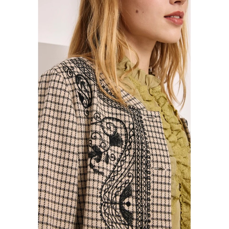 CHAQUETA CUADROS CON BORDADOS - IVORY