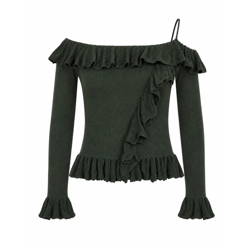 JERSEY OFF SHOULDER VOLANTES - VERDE