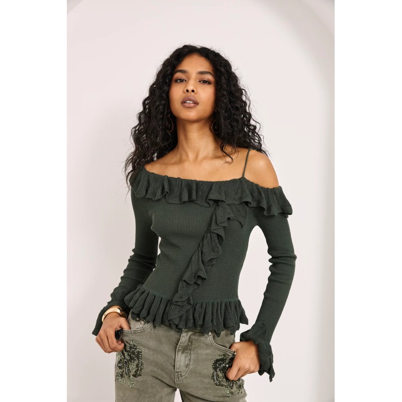 JERSEY OFF SHOULDER VOLANTES - VERDE