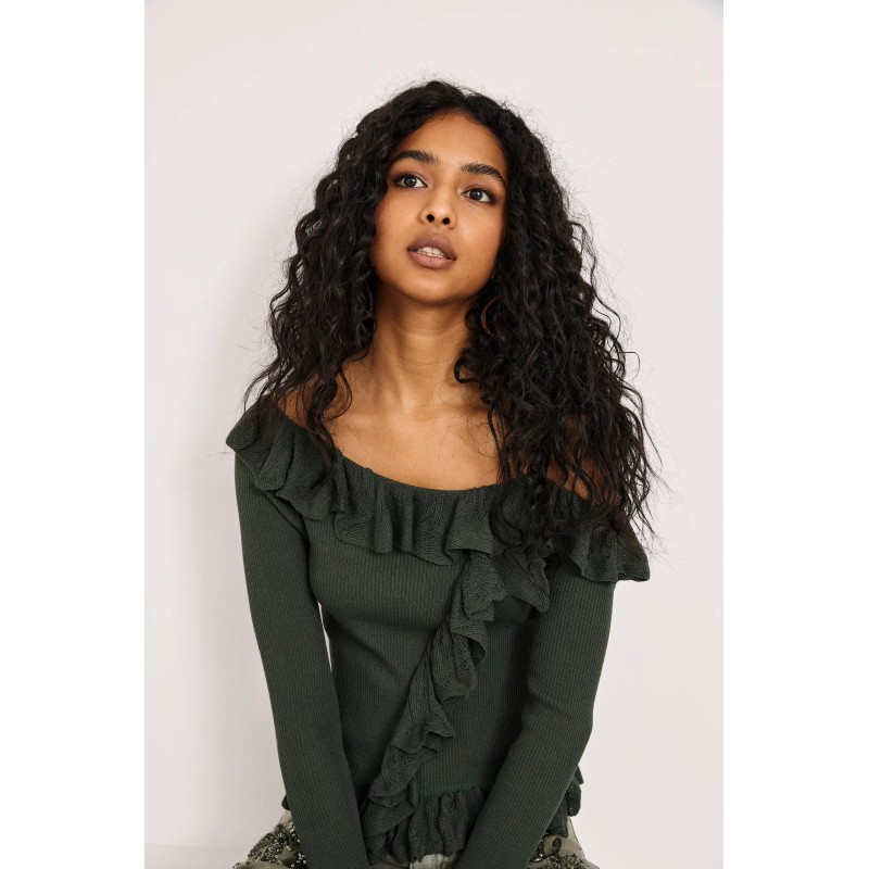 JERSEY OFF SHOULDER VOLANTES - VERDE