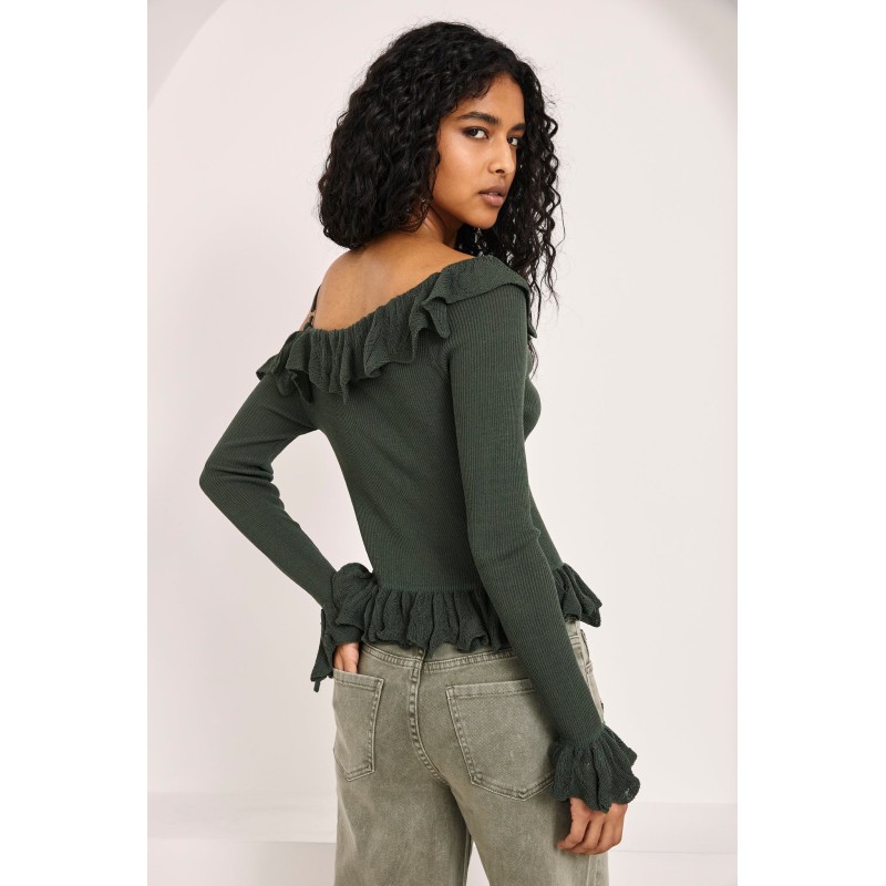 JERSEY OFF SHOULDER VOLANTES - VERDE