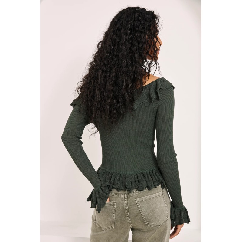 JERSEY OFF SHOULDER VOLANTES - VERDE