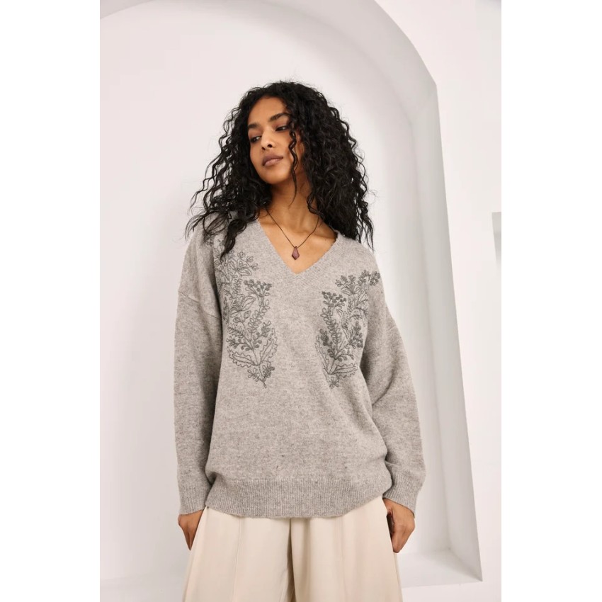 JERSEY DE LANA OVERSIZED CON MOTIVOS LÚREX - GRIS