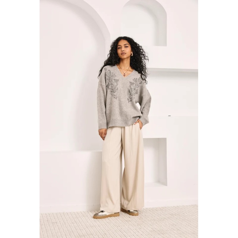 JERSEY DE LANA OVERSIZED CON MOTIVOS LÚREX - GRIS