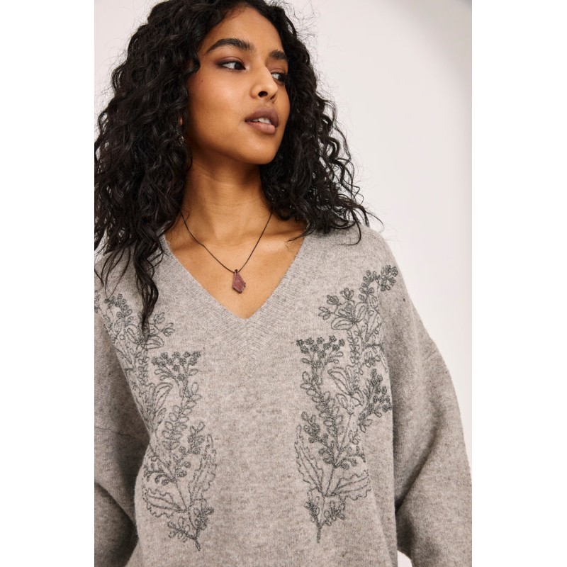 JERSEY DE LANA OVERSIZED CON MOTIVOS LÚREX - GRIS