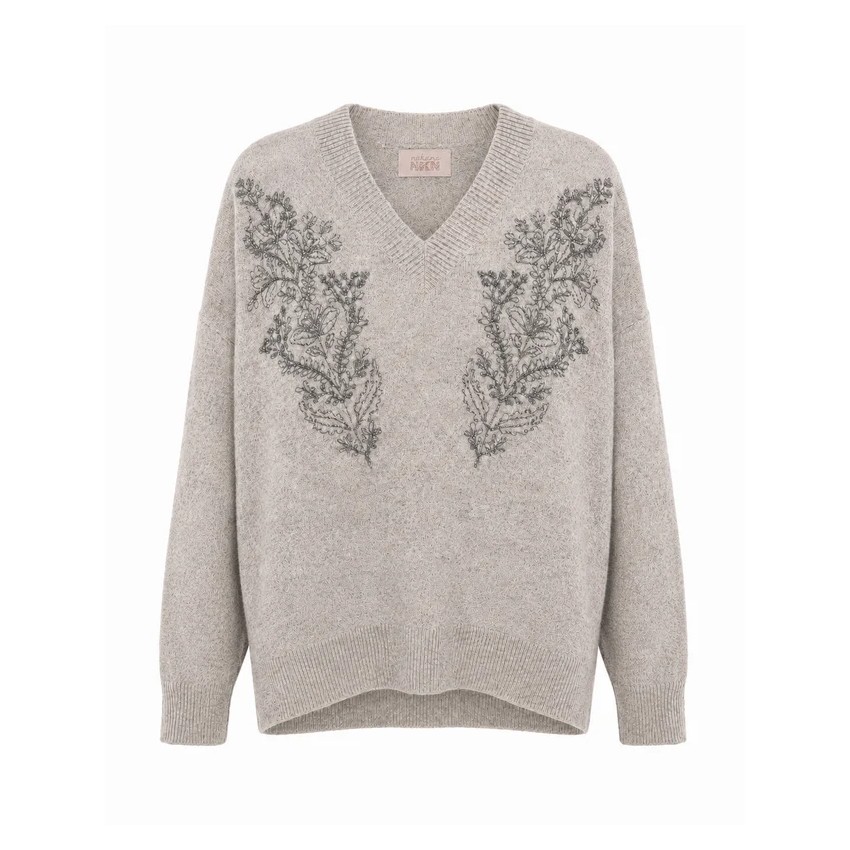 JERSEY DE LANA OVERSIZED CON MOTIVOS LÚREX - GRIS