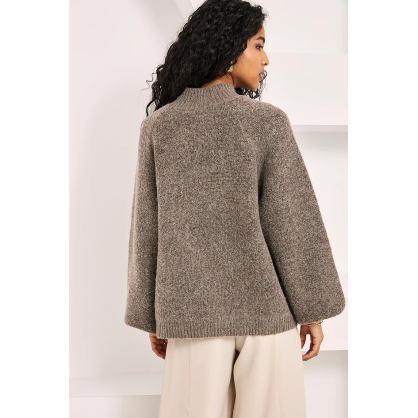JERSEY DE LANA OVERSIZED FLOR BICOLOR - CHOCOLATE