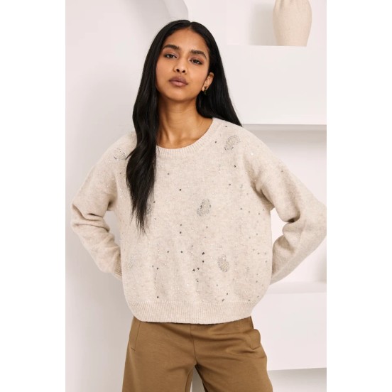 JERSEY OVERSIZED PAISLEY LENTEJUELAS - IVORY