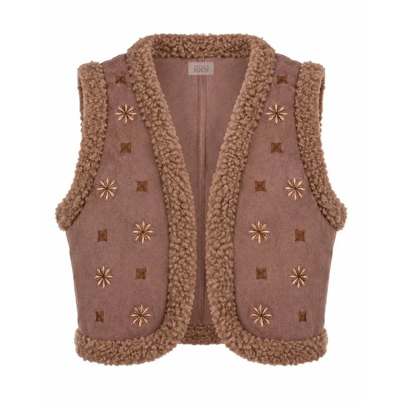 CHALECO ANTELINA Y BORREGUITO CON BORDADOS - TAUPE