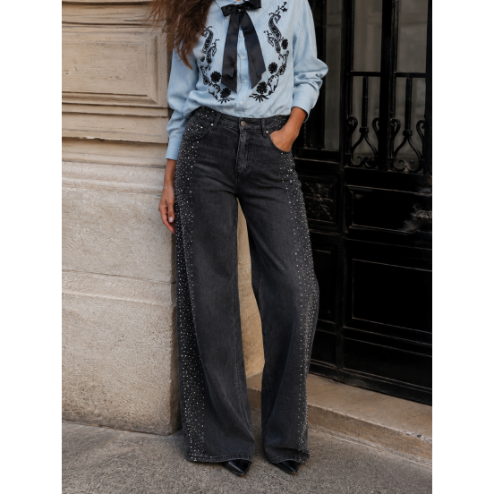 JEANS TACHUELAS LATERALES - NEGRO