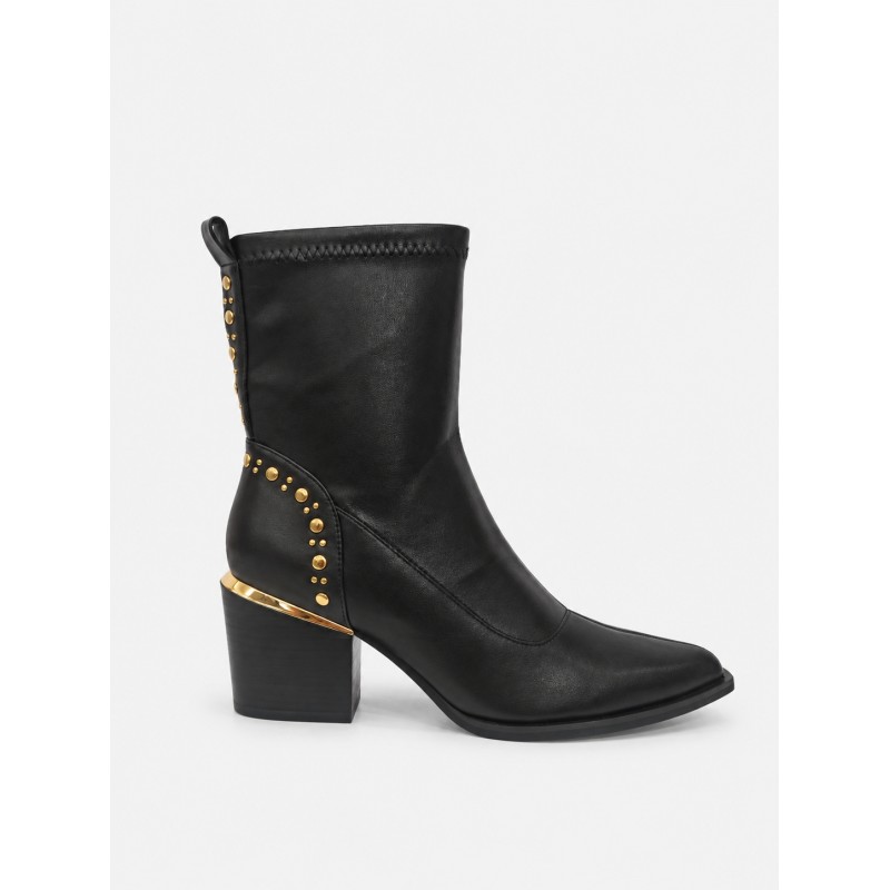 BOTIN ECOPIEL NEGRO TACHAS TACÓN MEDIO CUADRADO