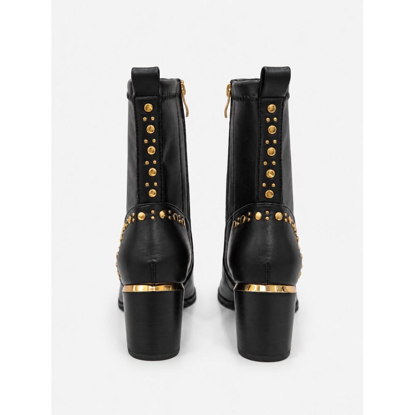 BOTIN ECOPIEL NEGRO TACHAS TACÓN MEDIO CUADRADO