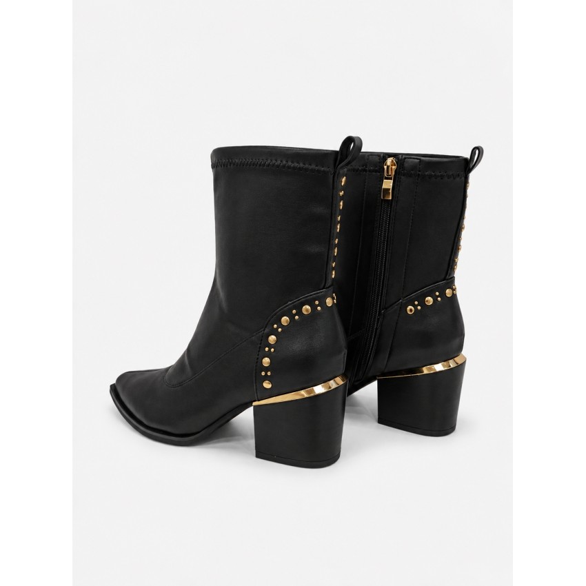 BOTIN ECOPIEL NEGRO TACHAS TACÓN MEDIO CUADRADO