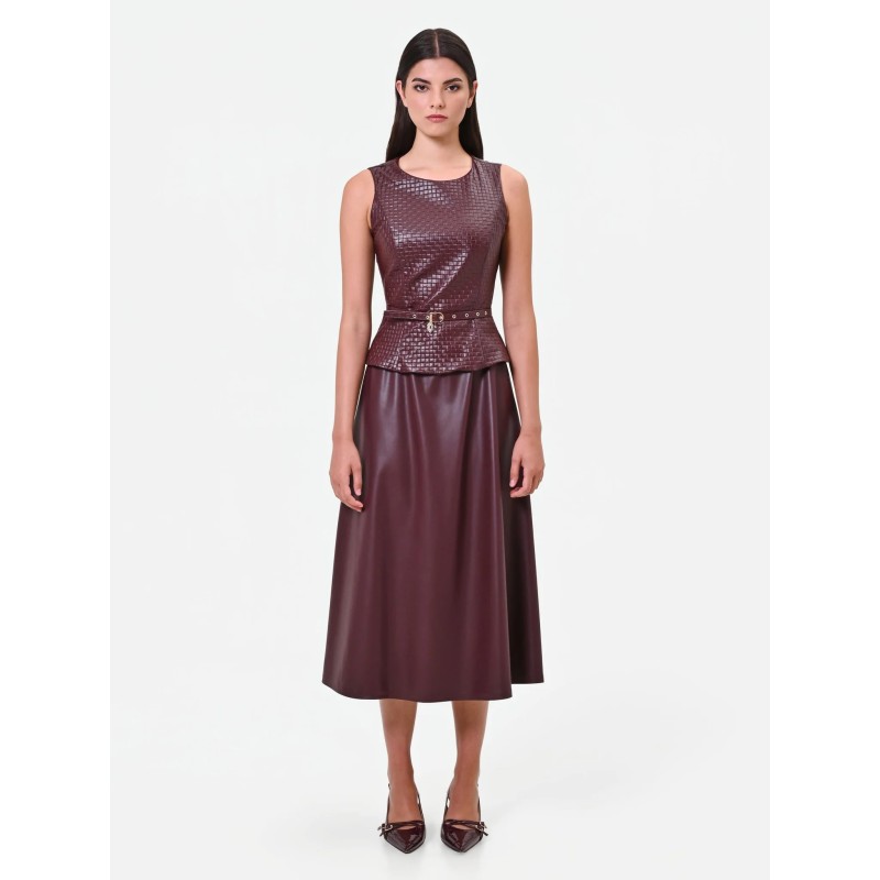 VESTIDO MIDI ECOPIEL ROJO BURDEOS