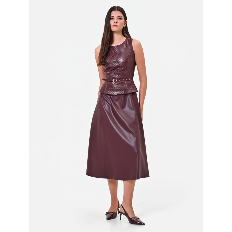 VESTIDO MIDI ECOPIEL ROJO BURDEOS