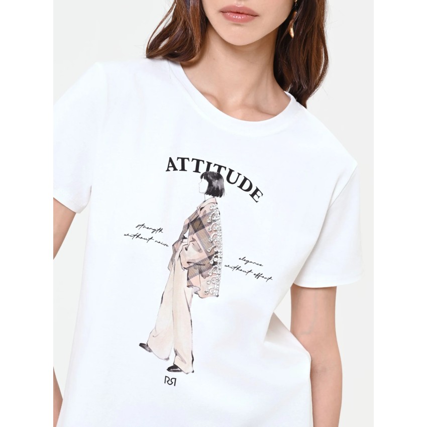 CAMISETA BLANCA ESTAMPADO ATTITUDE CRISTALES