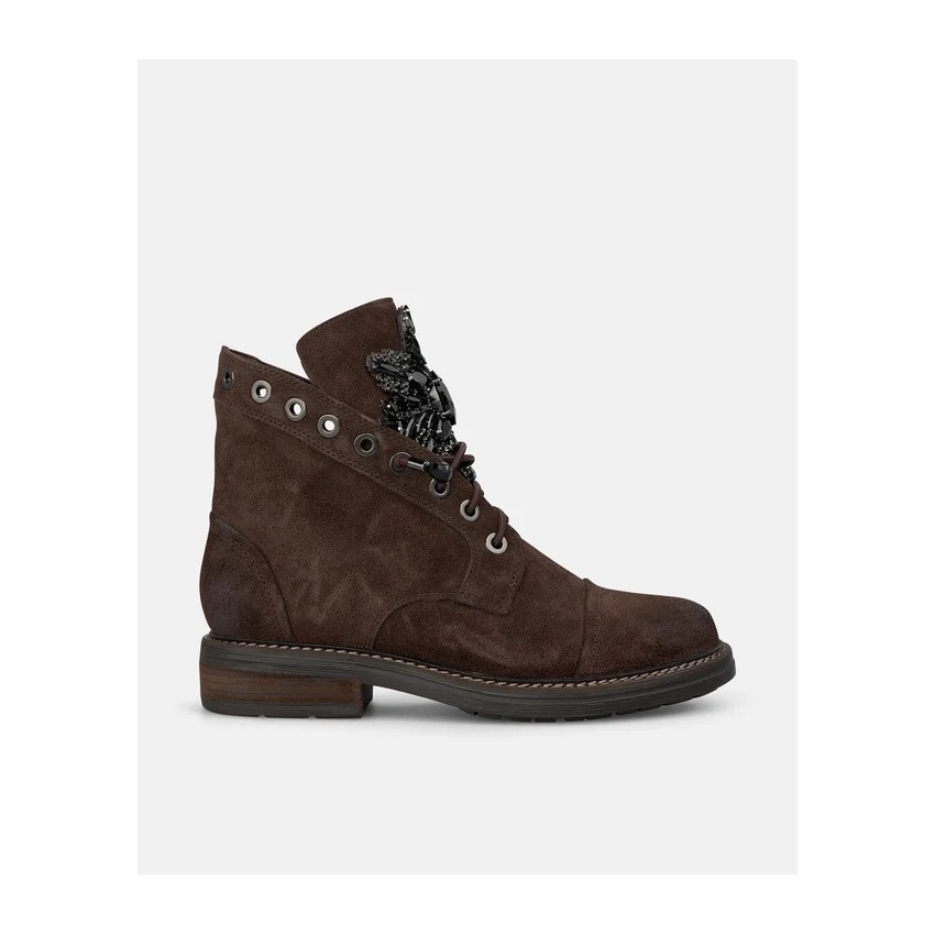 BOTIN PIEL MARRON MILITAR CORDONES