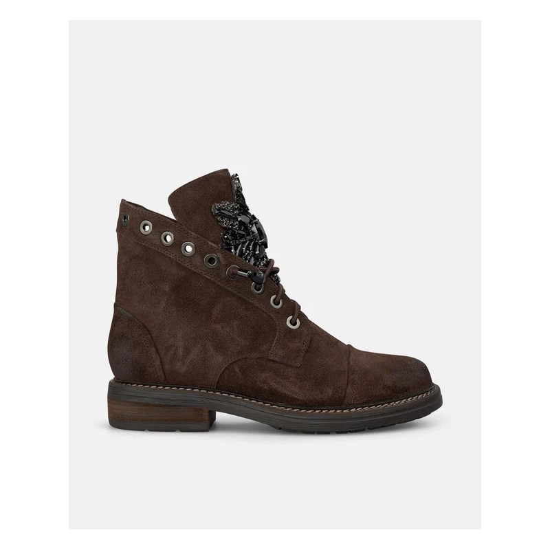 BOTIN PIEL MARRON MILITAR CORDONES