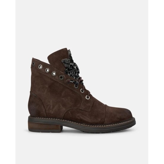 BOTIN PIEL MARRON MILITAR CORDONES