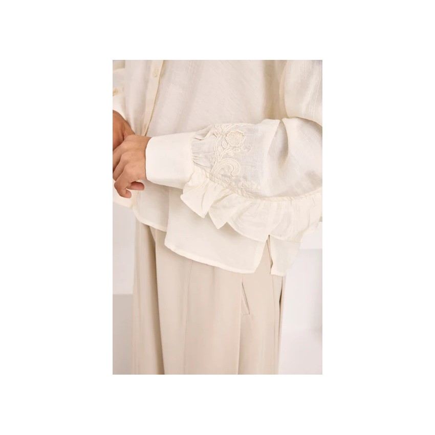 BLUSA VOLANTES ESPALDA BORDADA - IVORY