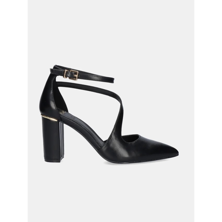 ZAPATO ABIERTO PIEL NEGRO Y TACÓN EXE