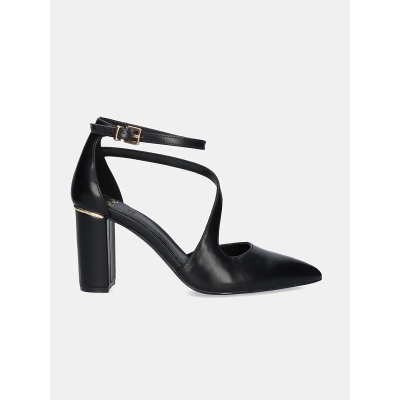 ZAPATO ABIERTO PIEL NEGRO Y TACÓN EXE