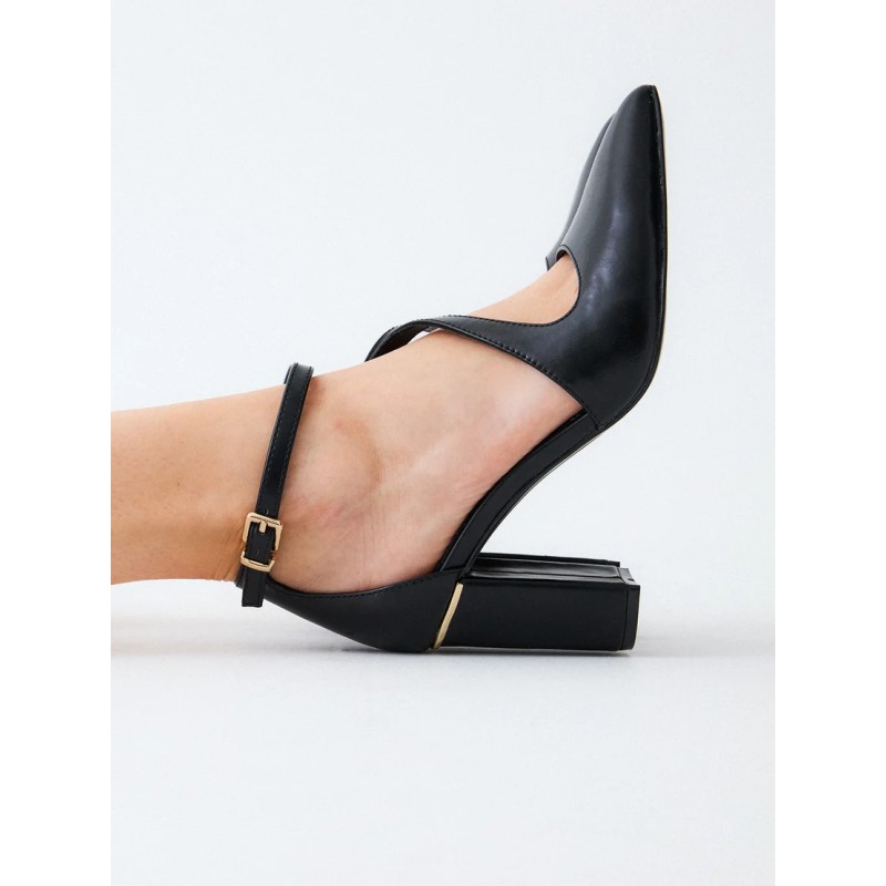 ZAPATO ABIERTO PIEL NEGRO Y TACÓN EXE